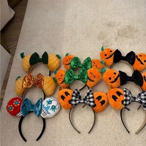 Halloween Pumpkin and Skull Headband Set - Set of 9 Plush Minnje Ears Headbands